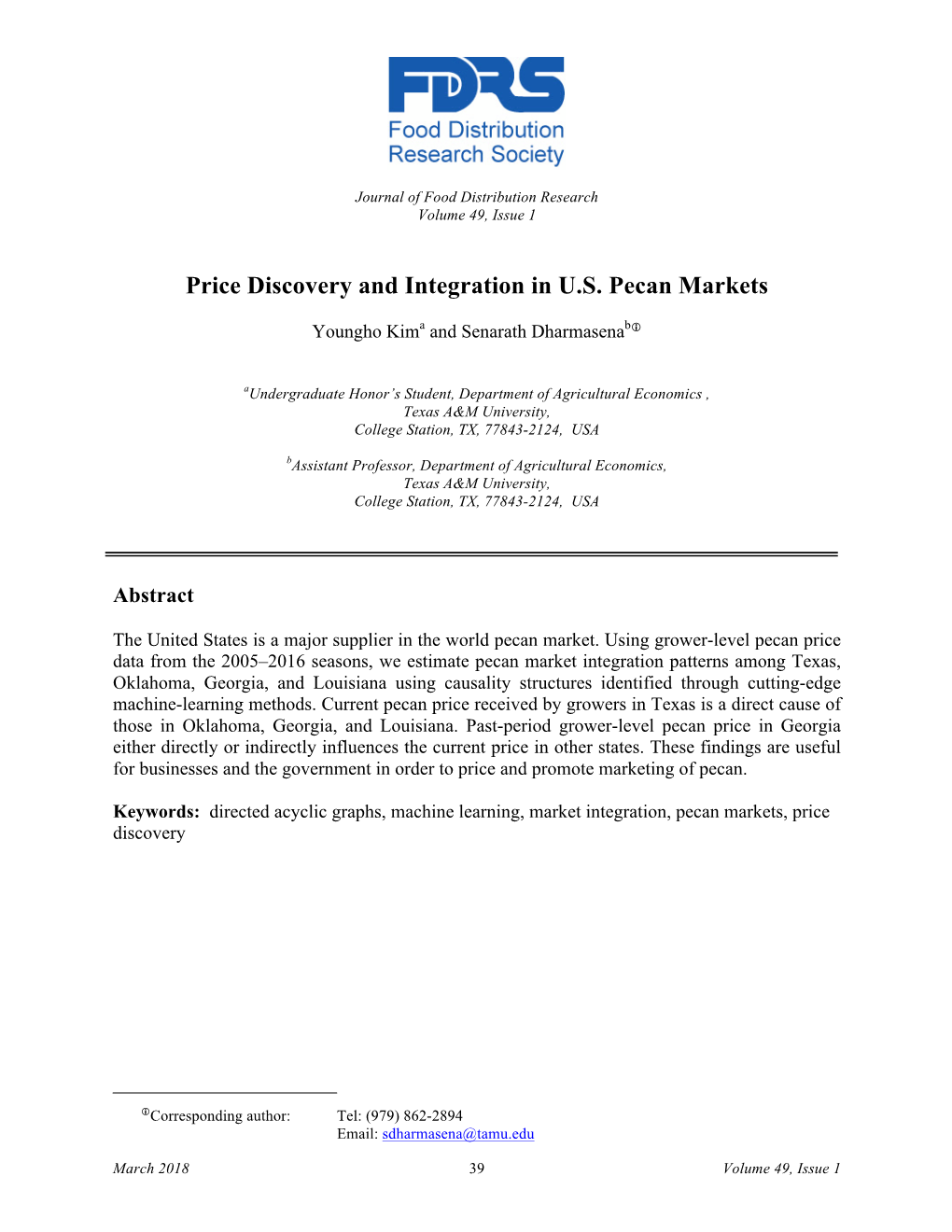 Price Discovery and Integration in U.S. Pecan Markets