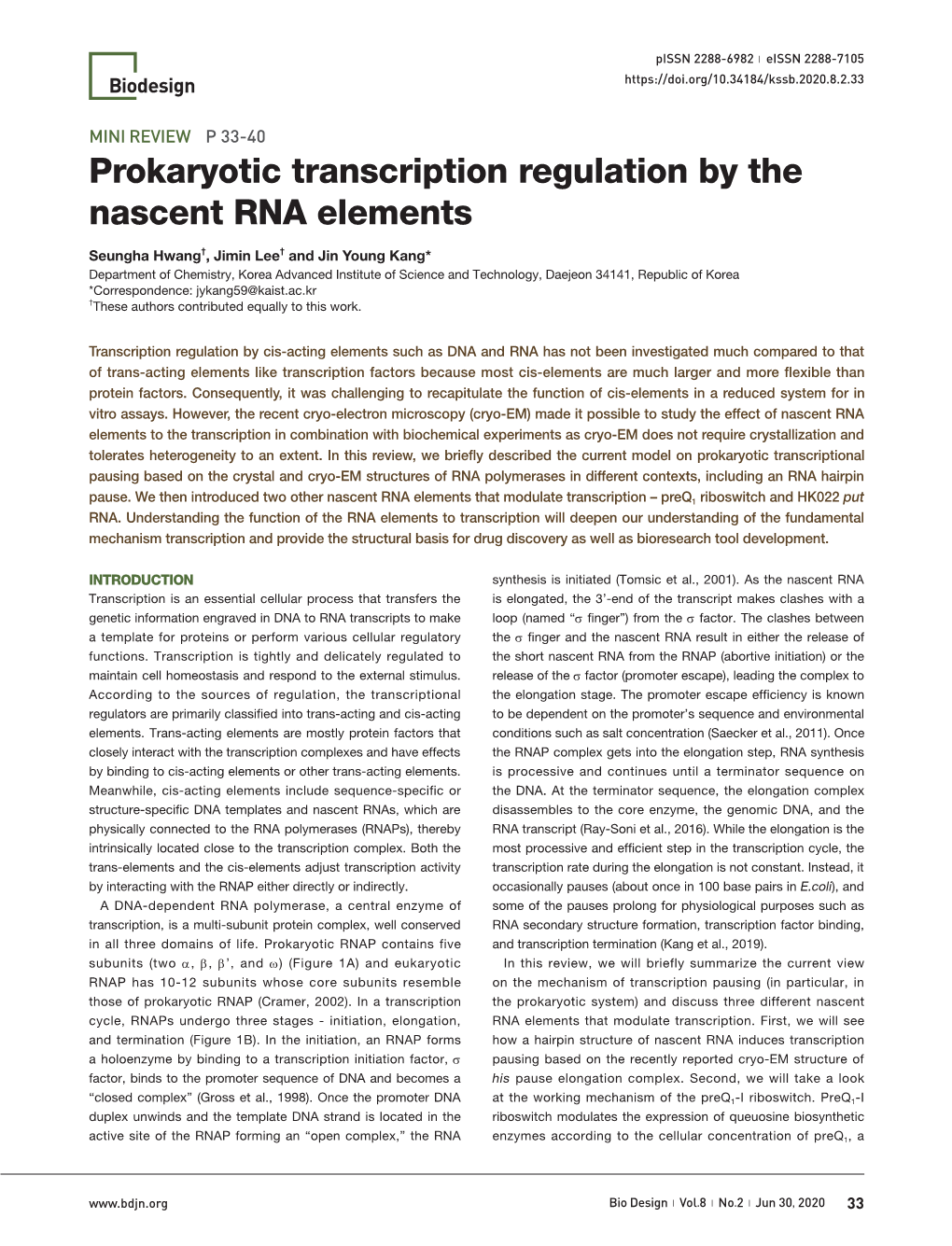 Prokaryotic Transcription Regulation by the Nascent RNA Elements
