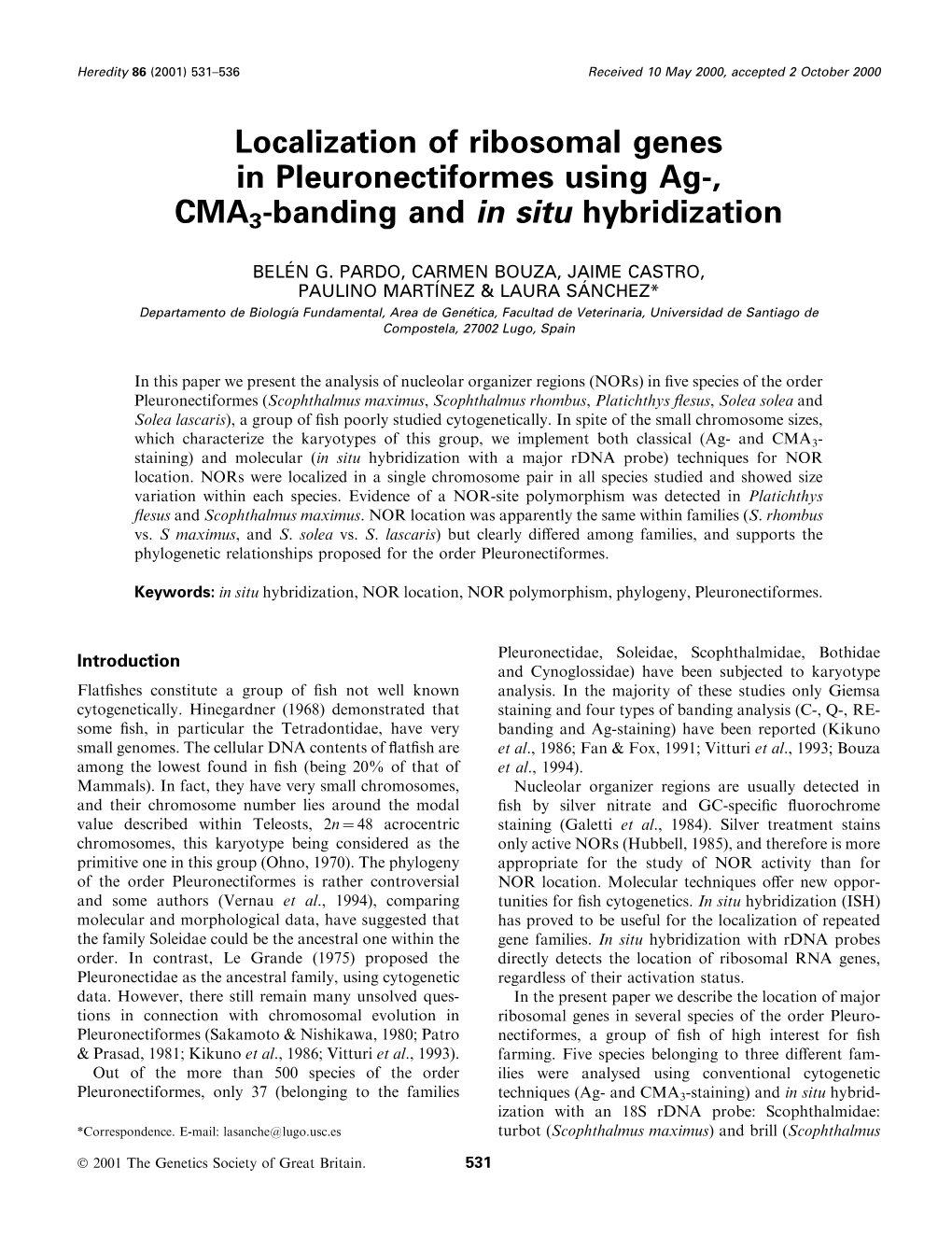 Localization of Ribosomal Genes in Pleuronectiformes Using Ag-, CMA3-Banding and in Situ Hybridization