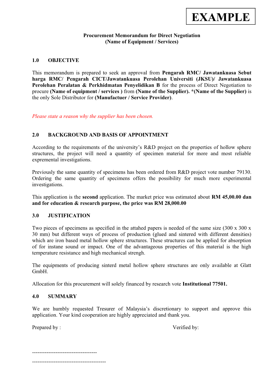 Memorandum Perolehan Secara Rundingan Pembelian Terus