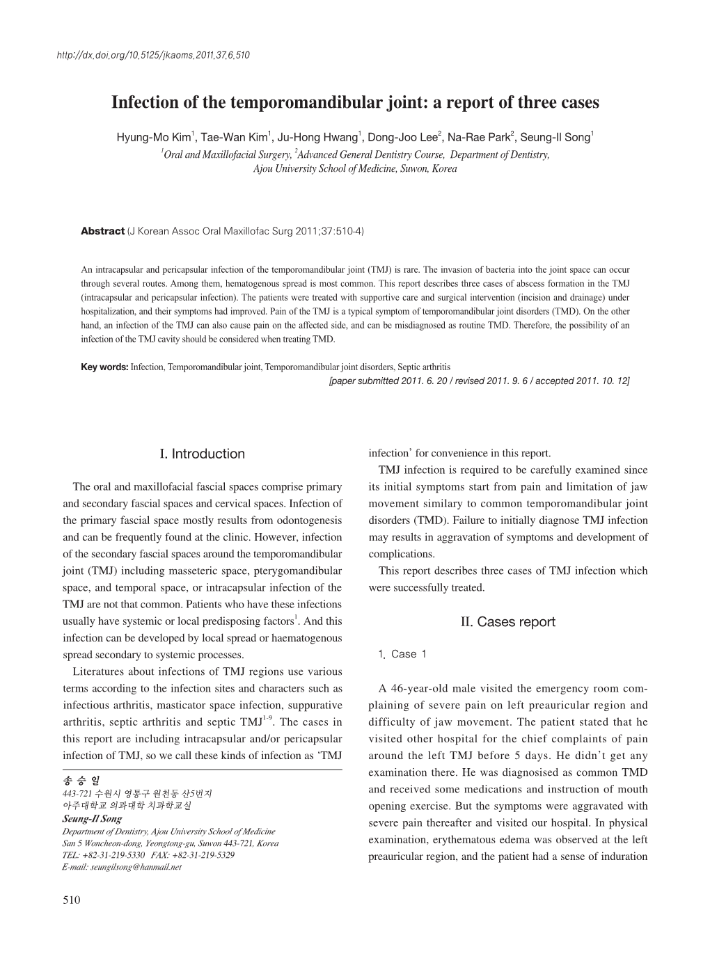 Infection of the Temporomandibular Joint: a Report of Three Cases