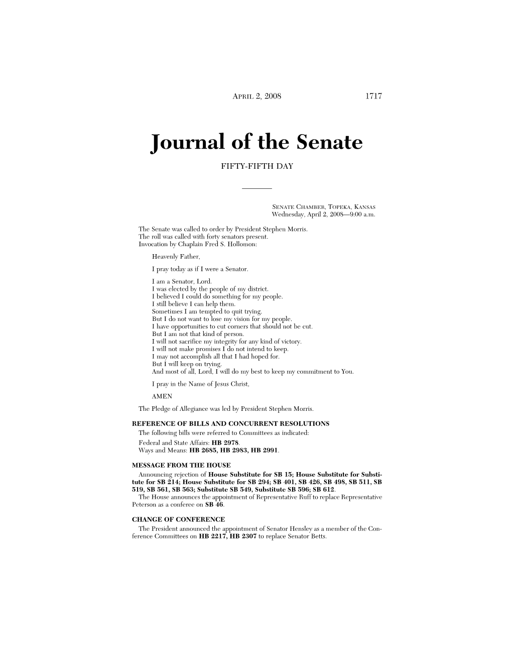 Journal of the Senate FIFTY-FIFTH DAY