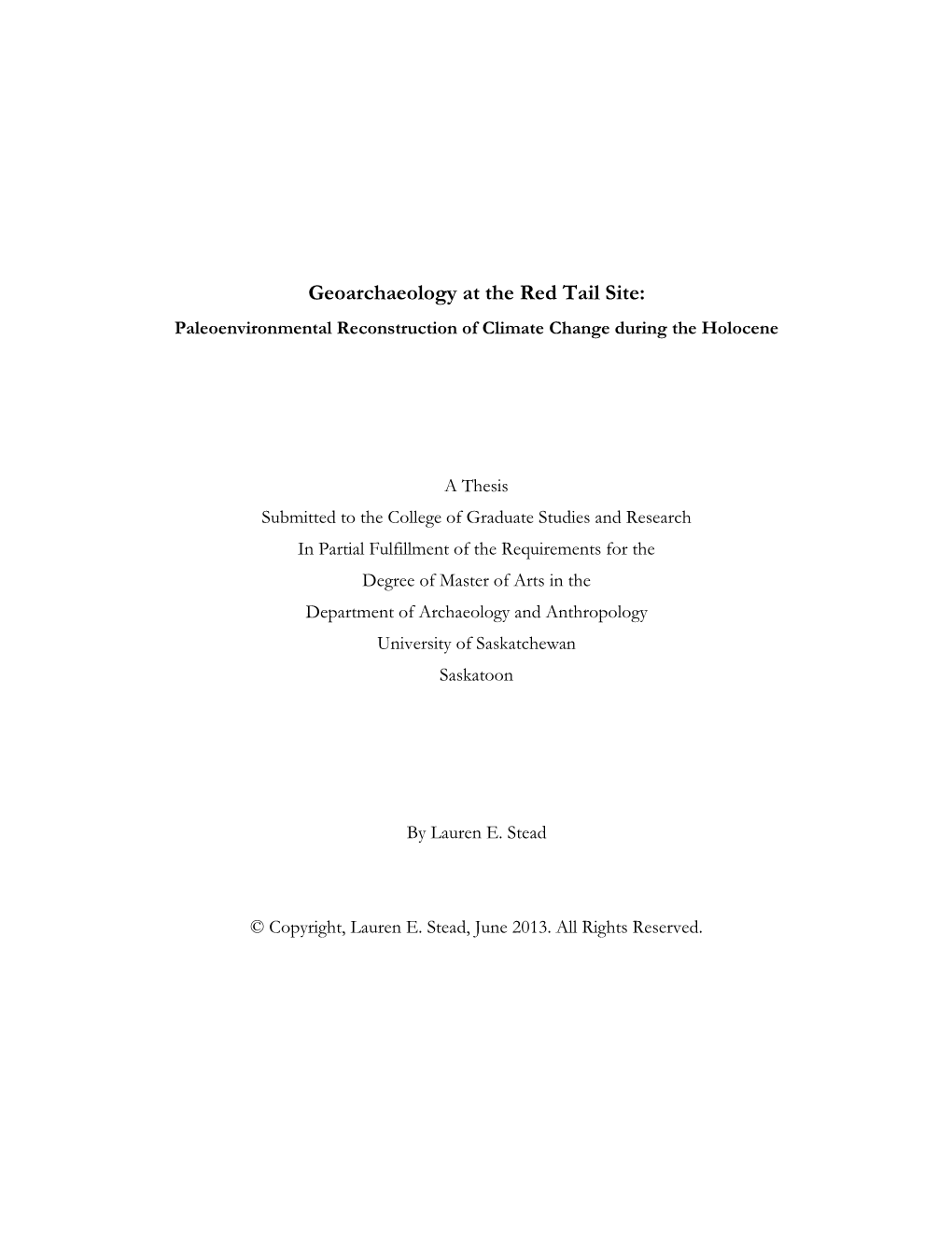 Geoarchaeology at the Red Tail Site: Paleoenvironmental Reconstruction of Climate Change During the Holocene