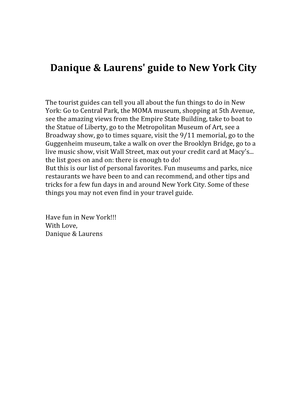 Danique & Laurens' Guide to New York City