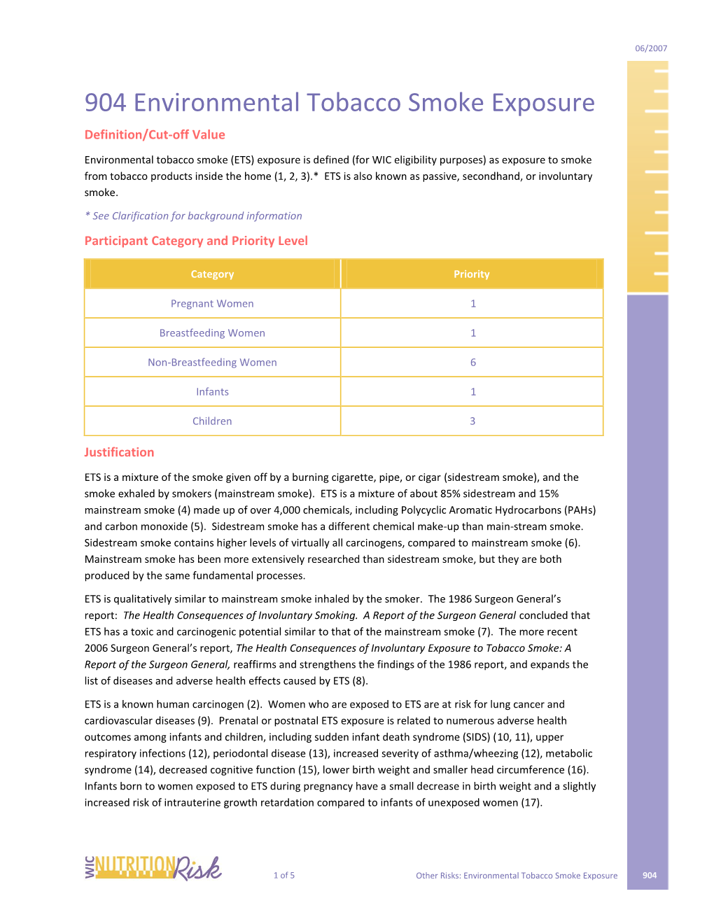 Environmental Tobacco Smoke Exposure Definition/Cut-Off Value