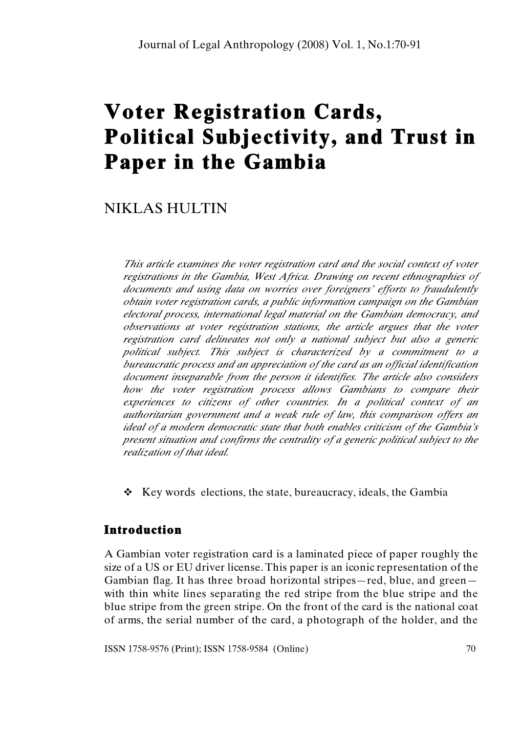 Voter Registration Cards, Political Subjectivity, and Trust in Paper in the Gambia