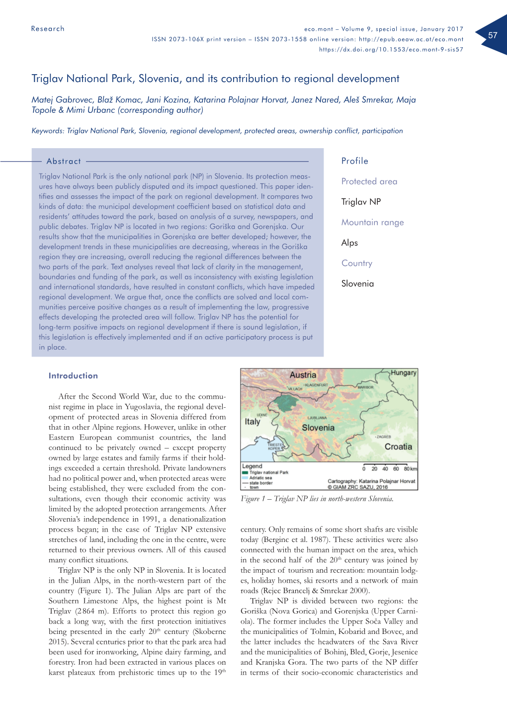 Triglav National Park, Slovenia, and Its Contribution to Regional Development