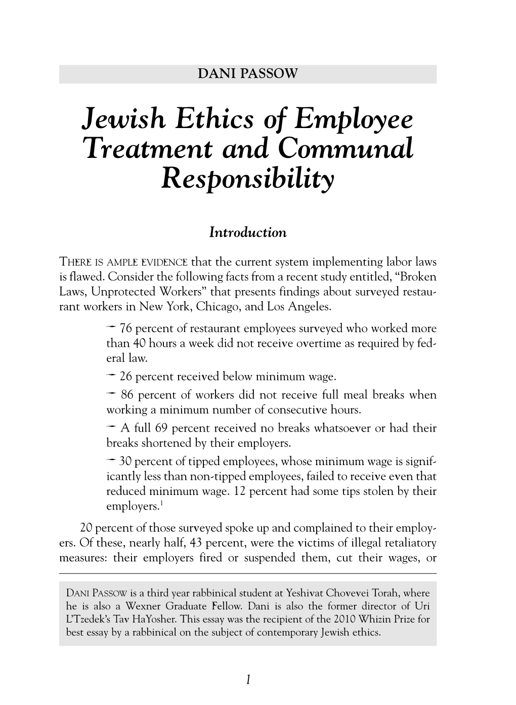 Jewish Ethics of Employee Treatment and Communal Responsibility