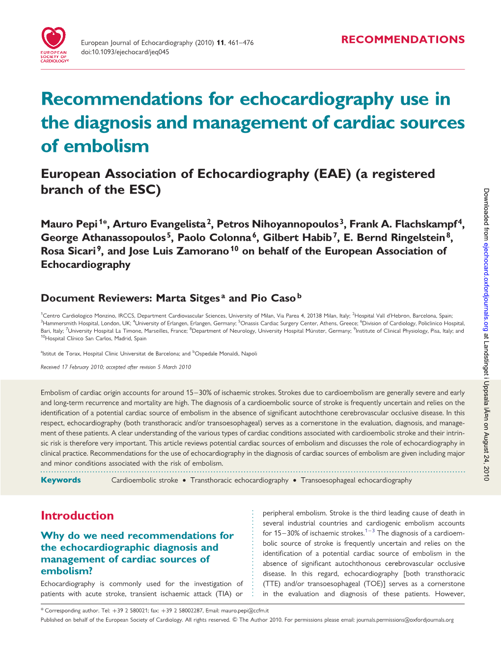 Recommendations for Echocardiography Use in The