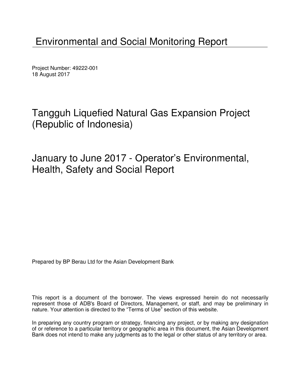 Tangguh Liquefied Natural Gas Expansion Project (Republic of Indonesia)