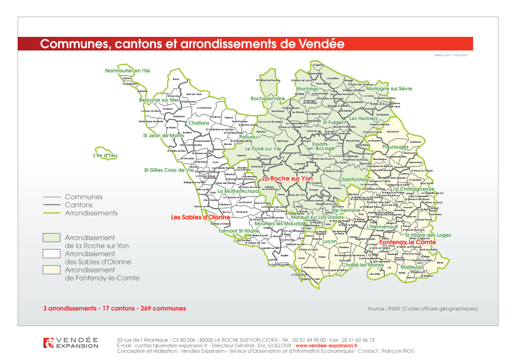 Communes, Cantons Et Arrondissements De Vendée Mise À Jour : Mars 2016