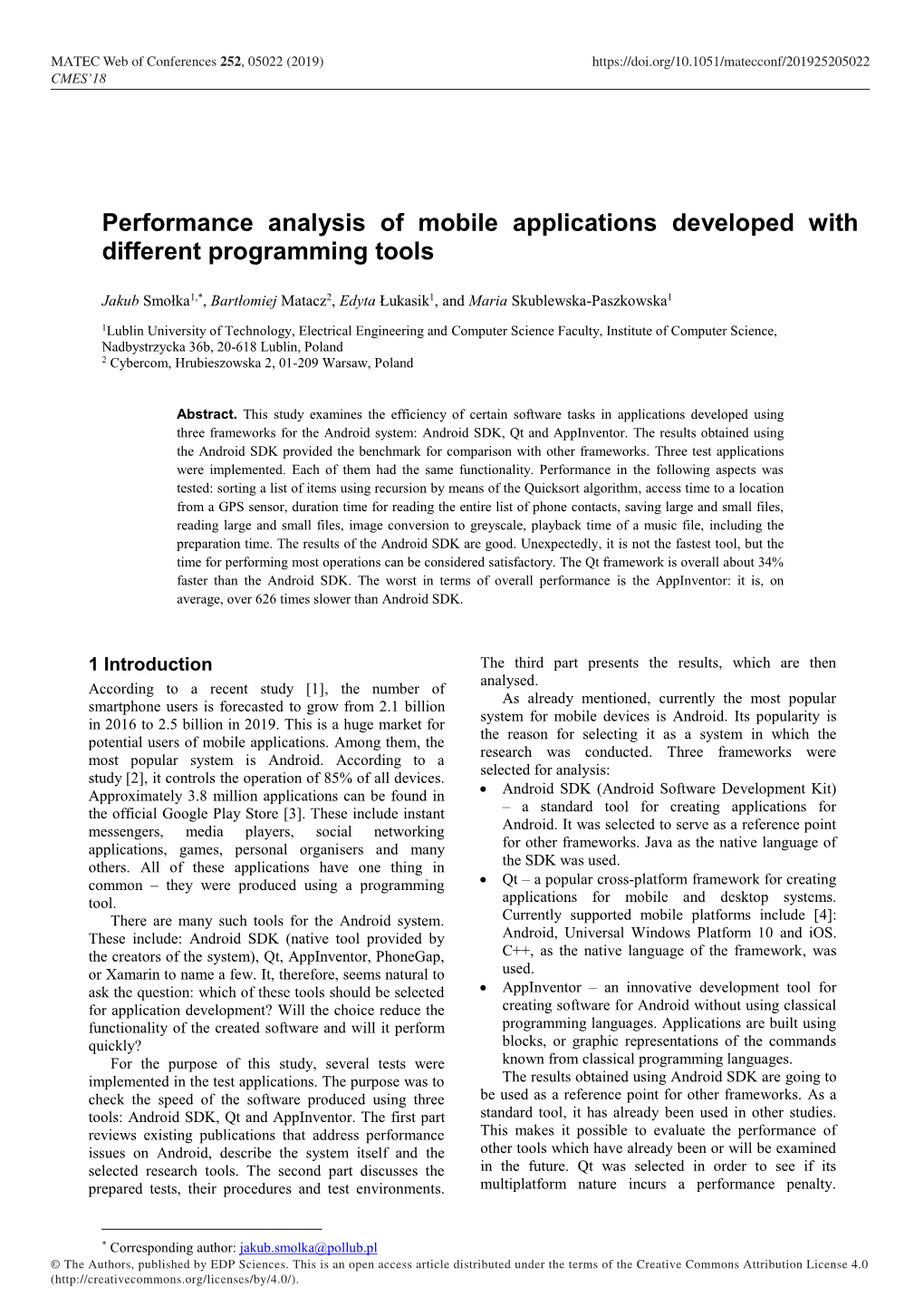 Performance Analysis of Mobile Applications Developed with Different Programming Tools