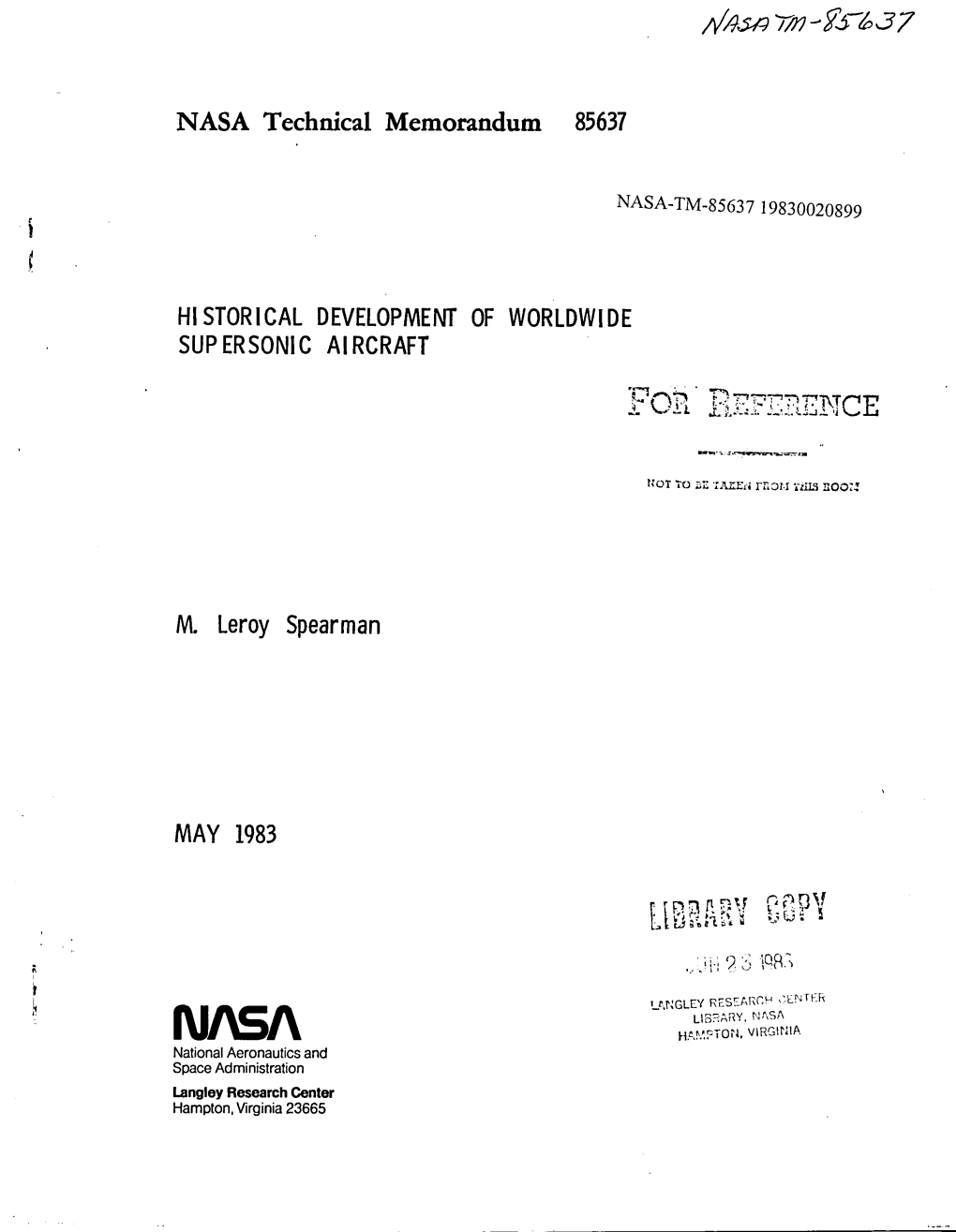 NASA Technical Memorandum 85637