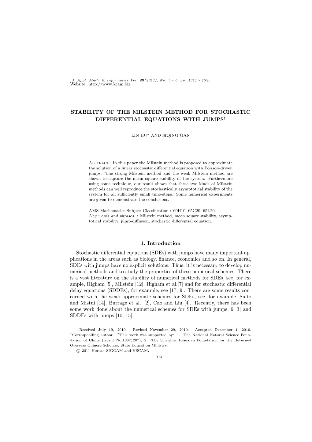 Stability of the Milstein Method for Stochastic Differential Equations with Jumps†