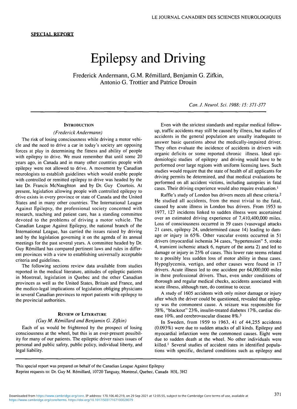 Epilepsy and Driving Frederick Andermann, G.M