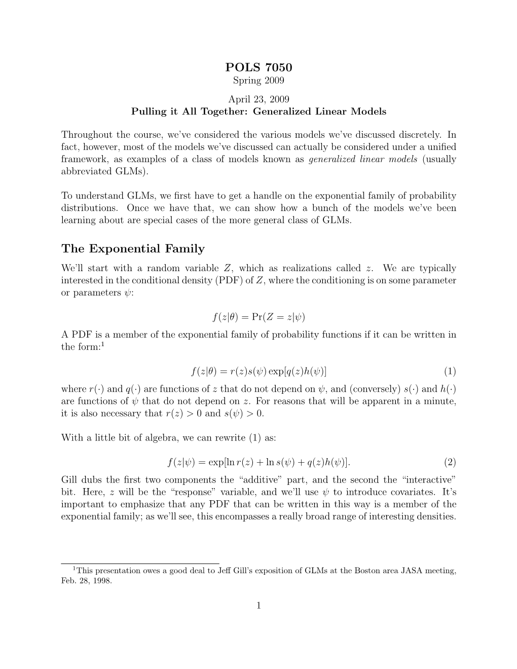 POLS 7050 the Exponential Family