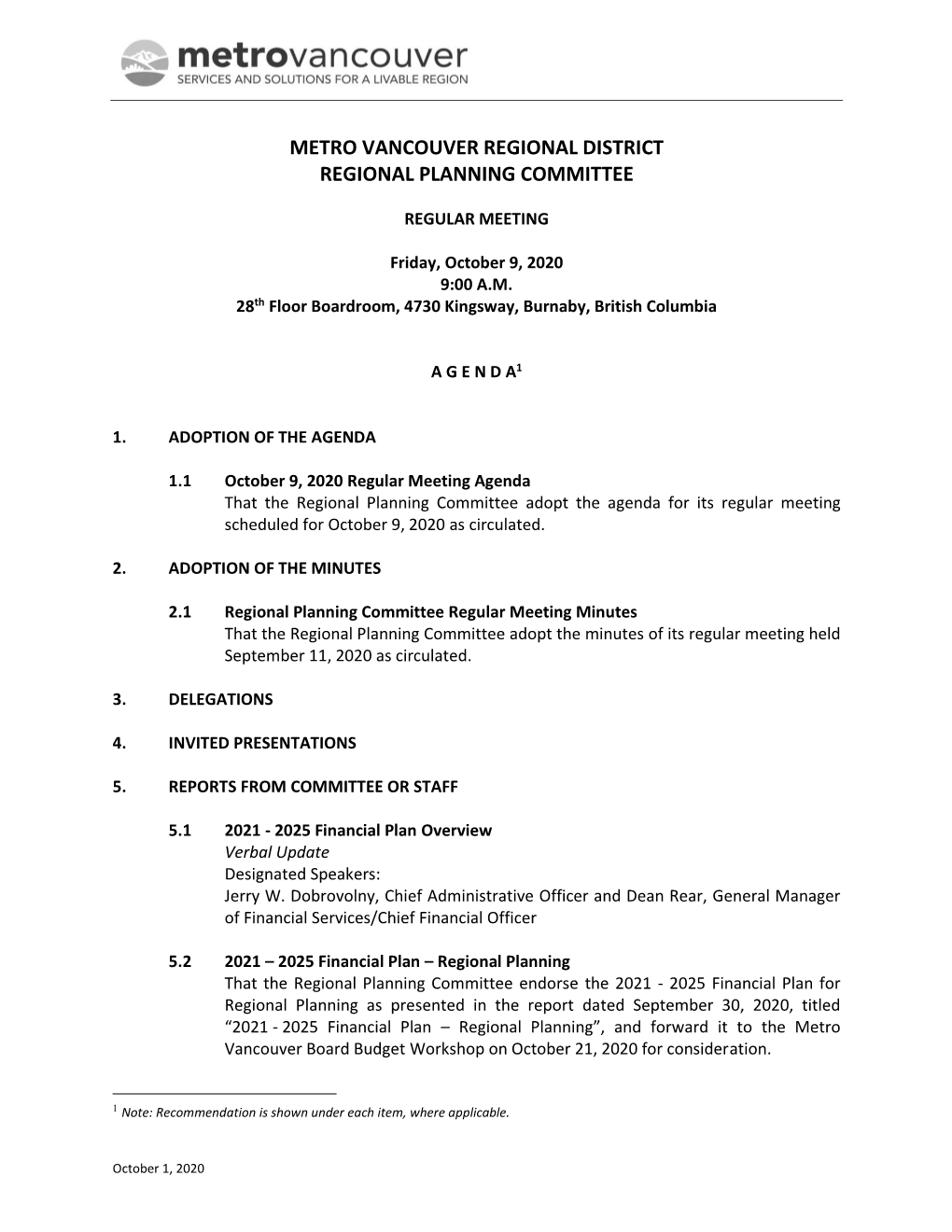 Regional Planning Committee Agenda Package