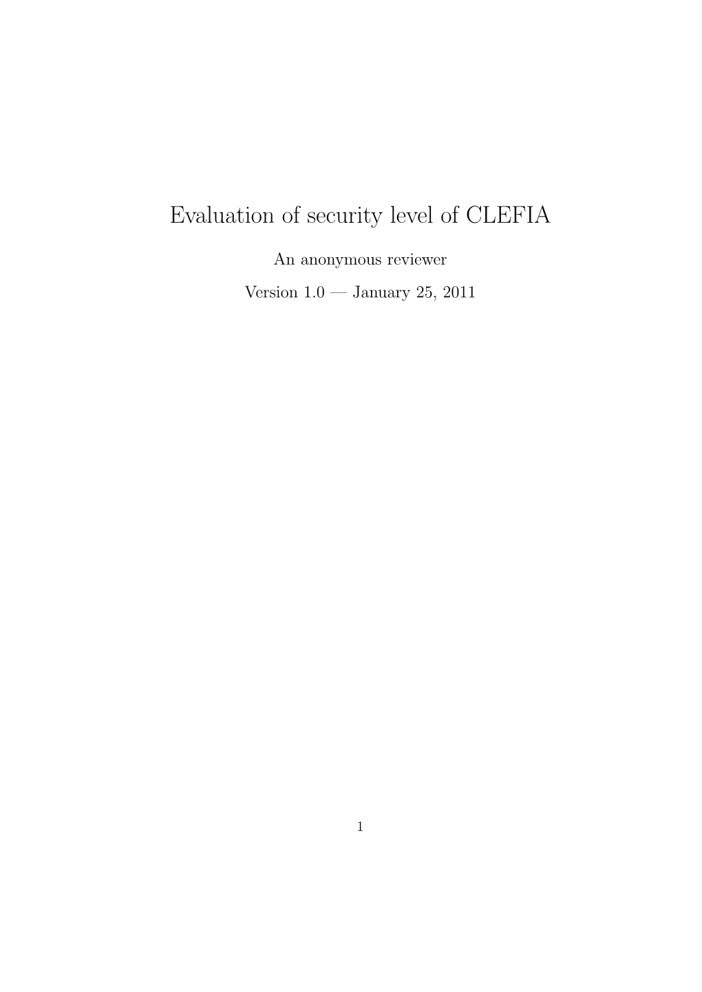 Evaluation of Security Level of CLEFIA