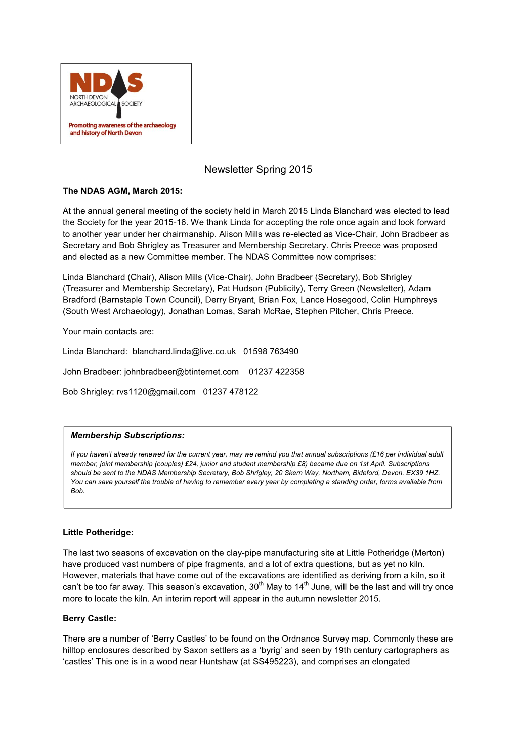 Newsletter Spring 2015