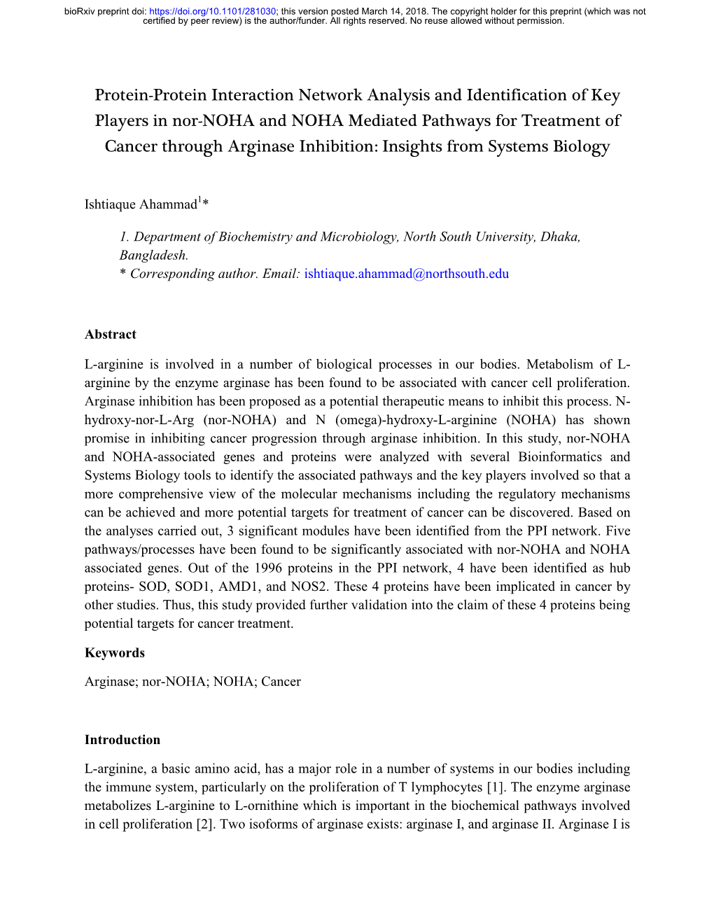 Protein-Protein Interaction Network Analysis and Identification of Key