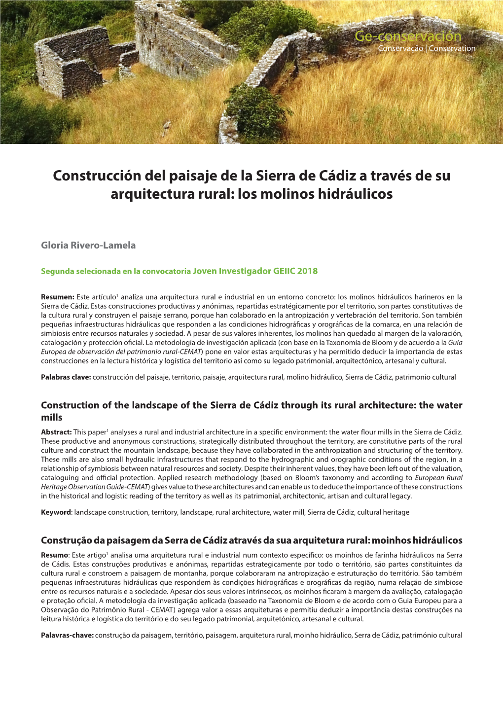 Construcción Del Paisaje De La Sierra De Cádiz a Través De Su Arquitectura Rural: Los Molinos Hidráulicos