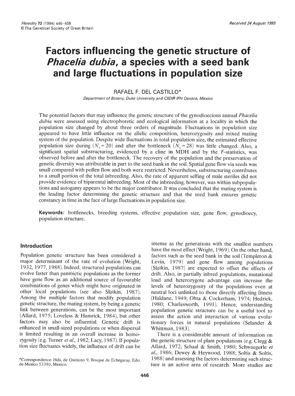 Factors Influencing the Genetic Structure of and Large Fluctuations In