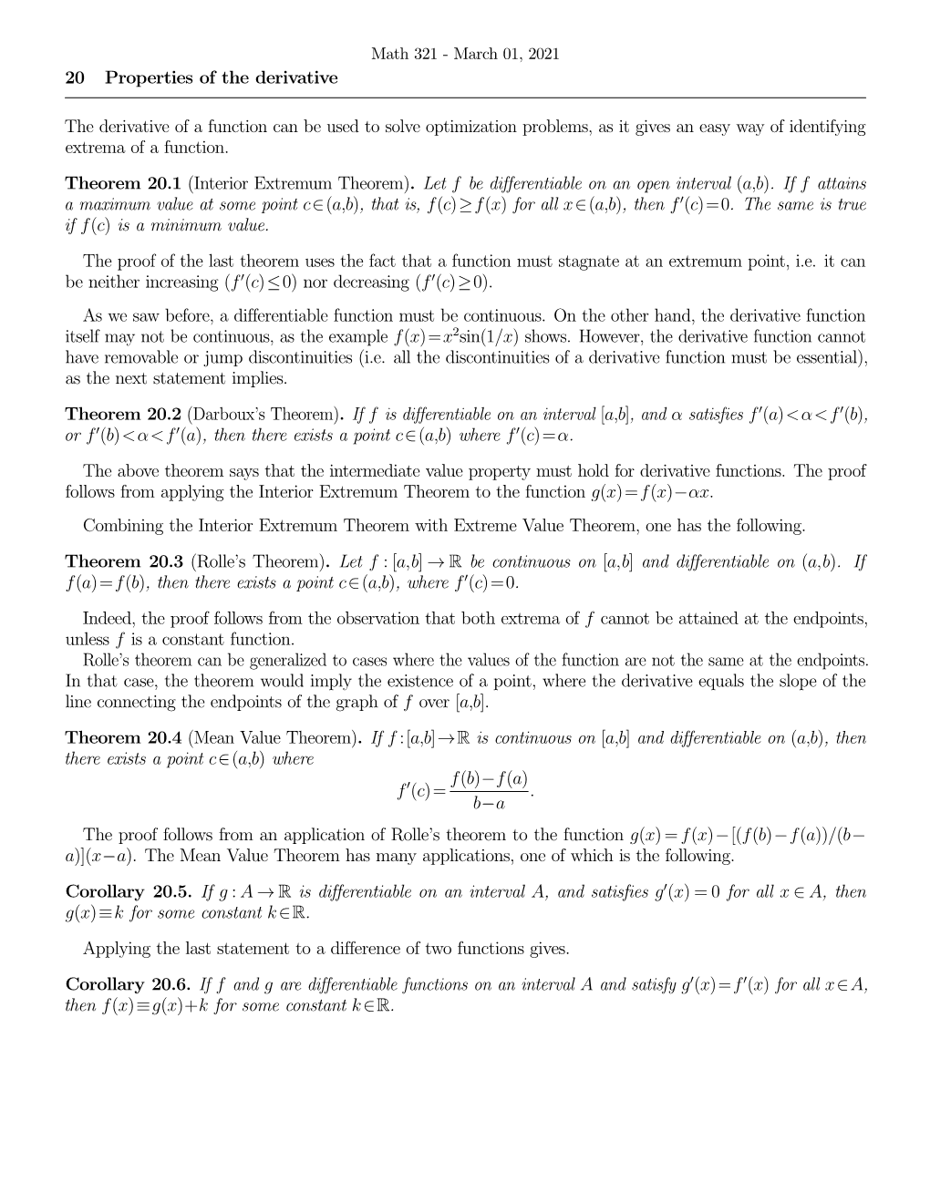 20 Properties of the Derivative the Derivative of a Function Can Be Used