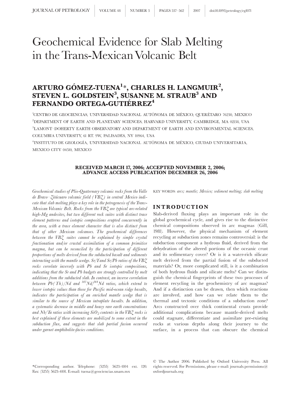 Geochemical Evidence for Slab Melting in the Trans-Mexican Volcanic Belt