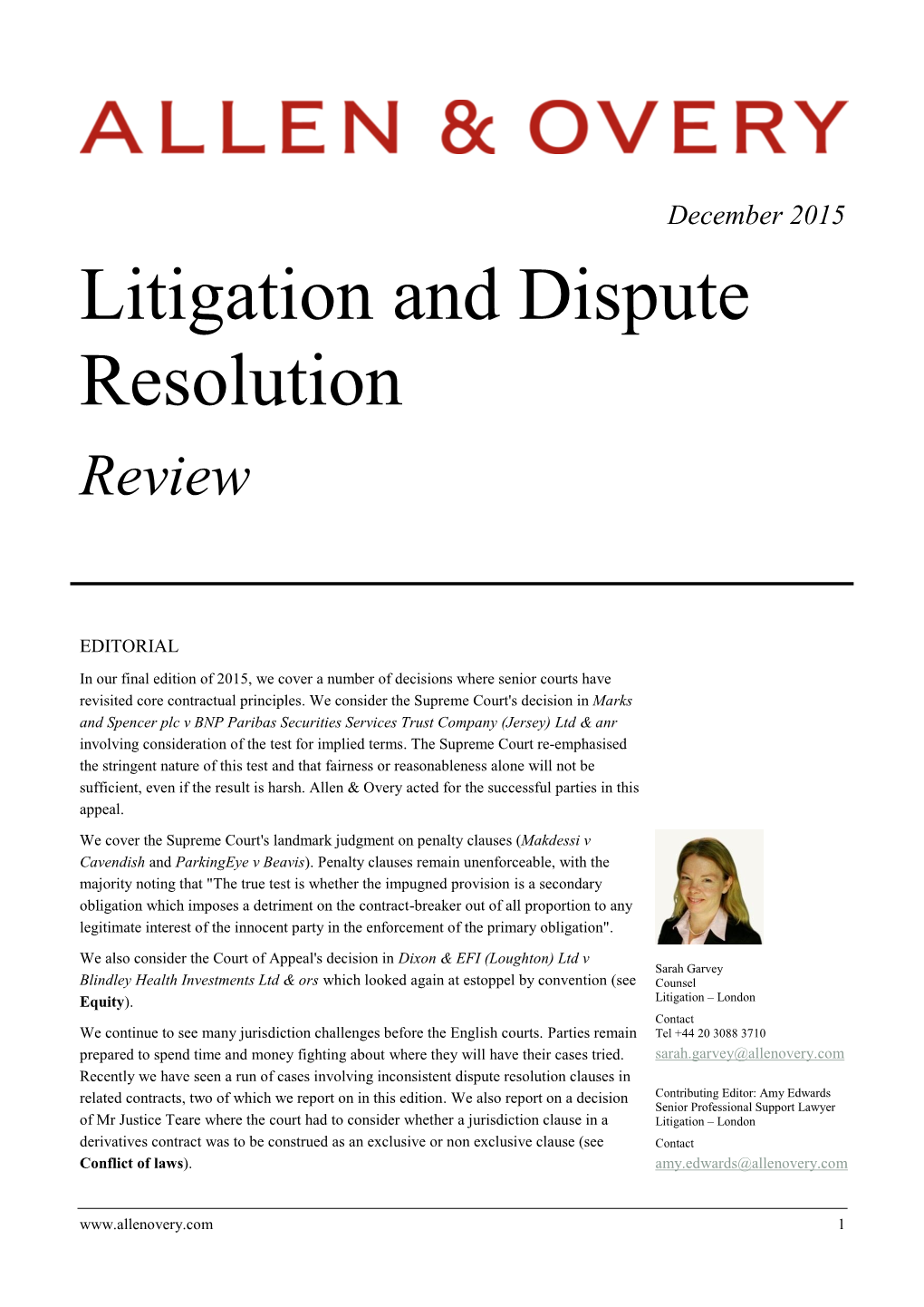 Litigation and Dispute Resolution Review