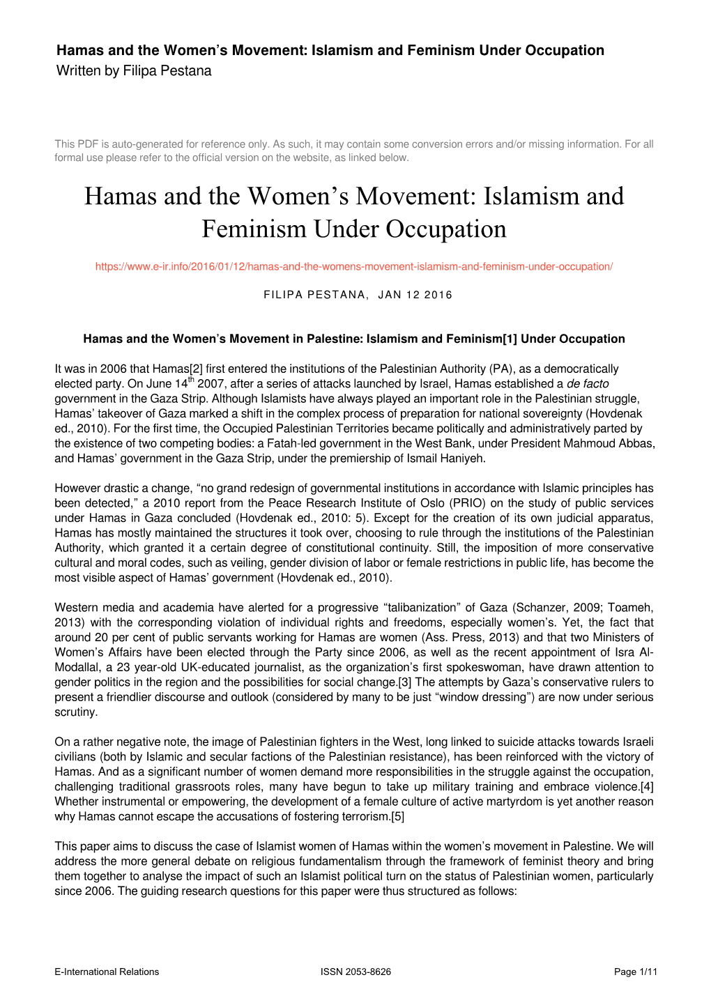 Hamas and the Women's Movement