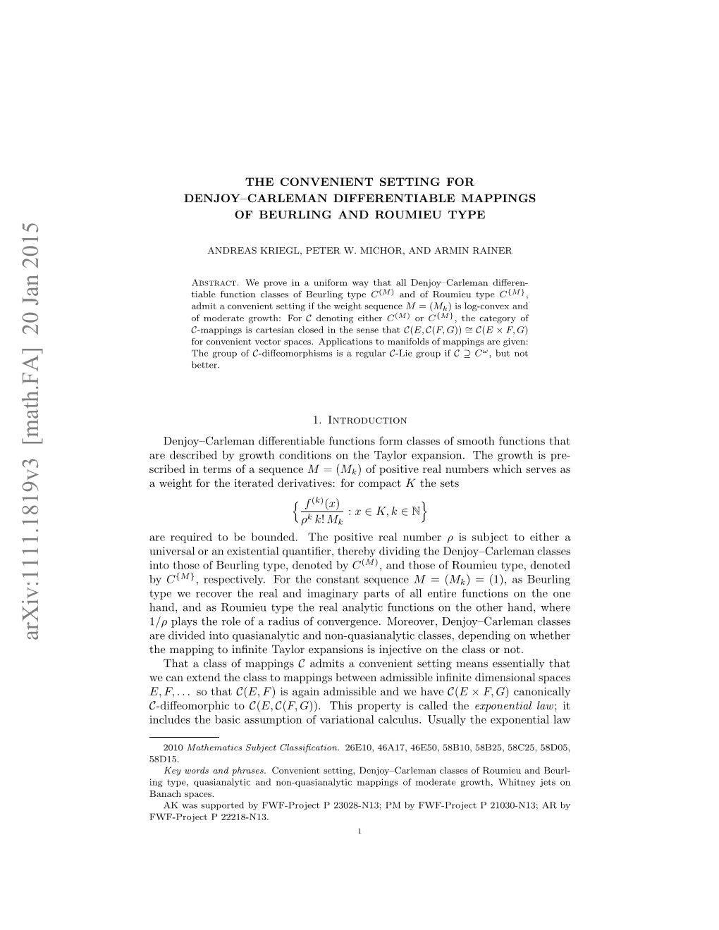 The Convenient Setting for Denjoy--Carleman Differentiable