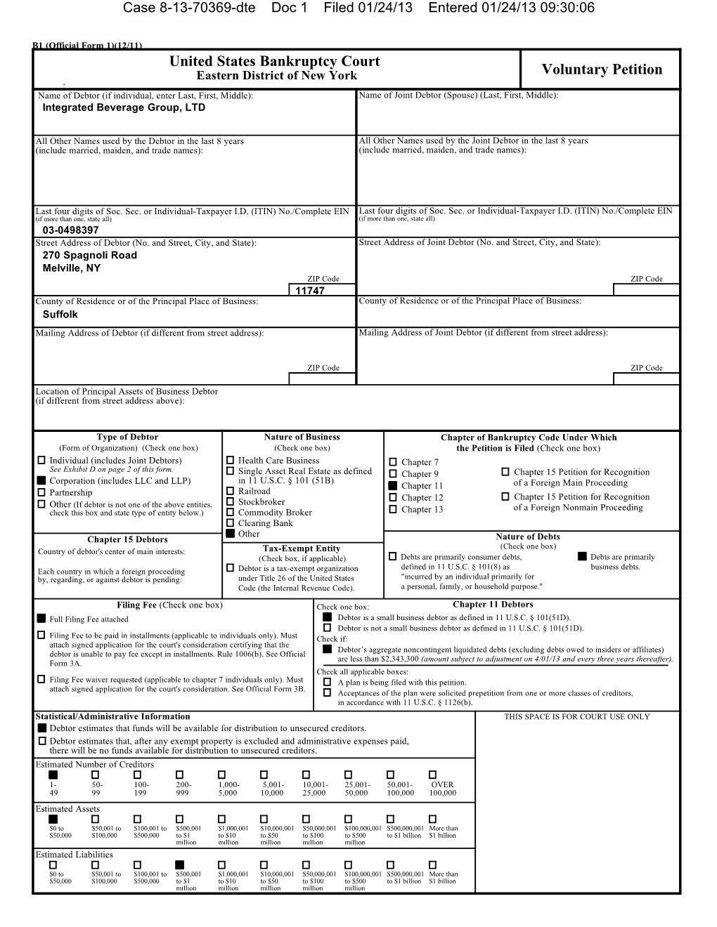 United States Bankruptcy Court Voluntary Petition