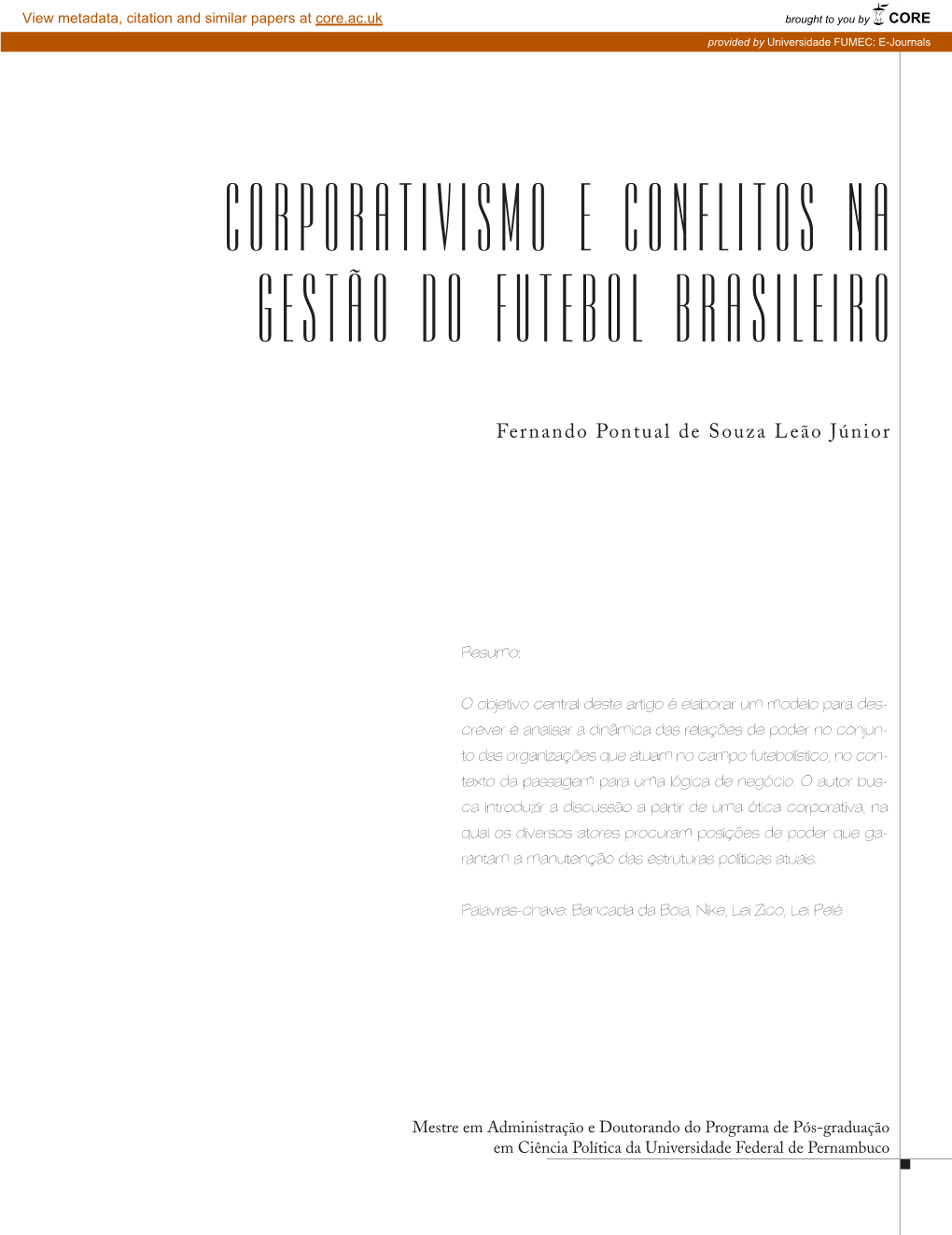 Corporativismo E Conflitos Na Gestão Do Futebol Brasileiro