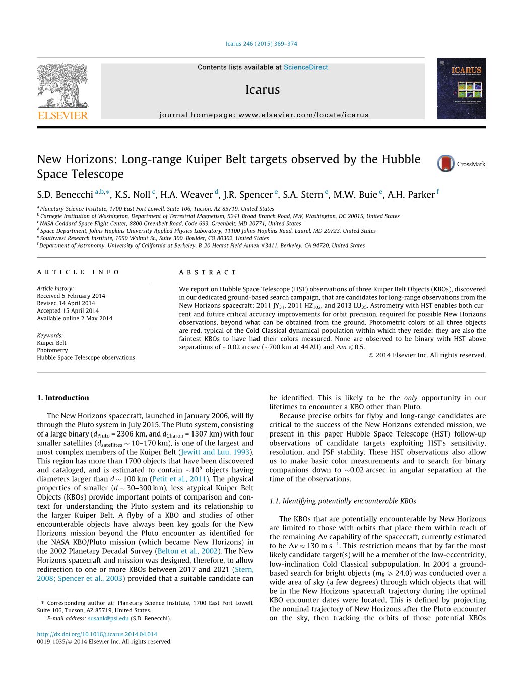 Long-Range Kuiper Belt Targets Observed by the Hubble Space Telescope ⇑ S.D