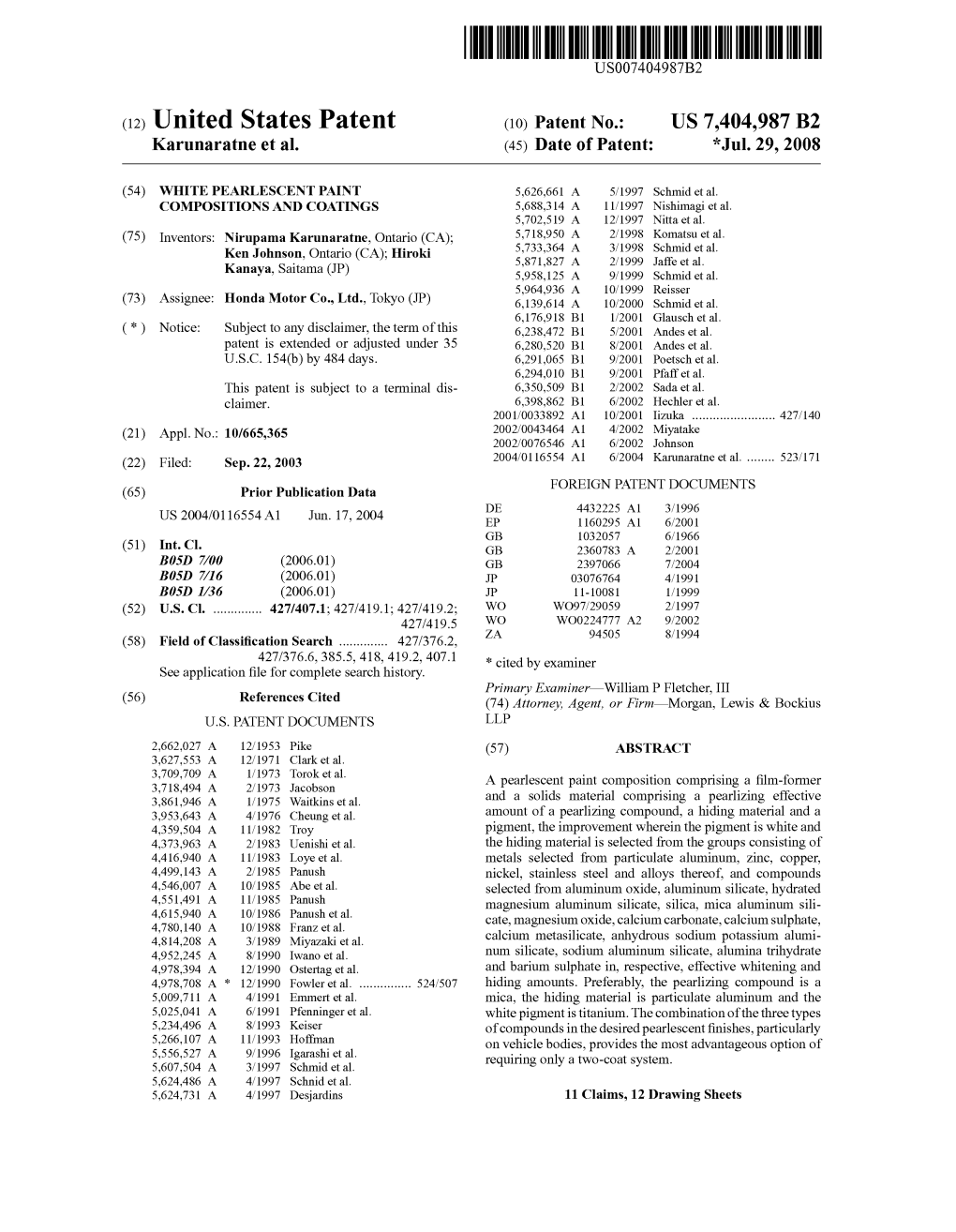 (12) United States Patent (10) Patent No.: US 7.404,987 B2 Karunaratne Et Al