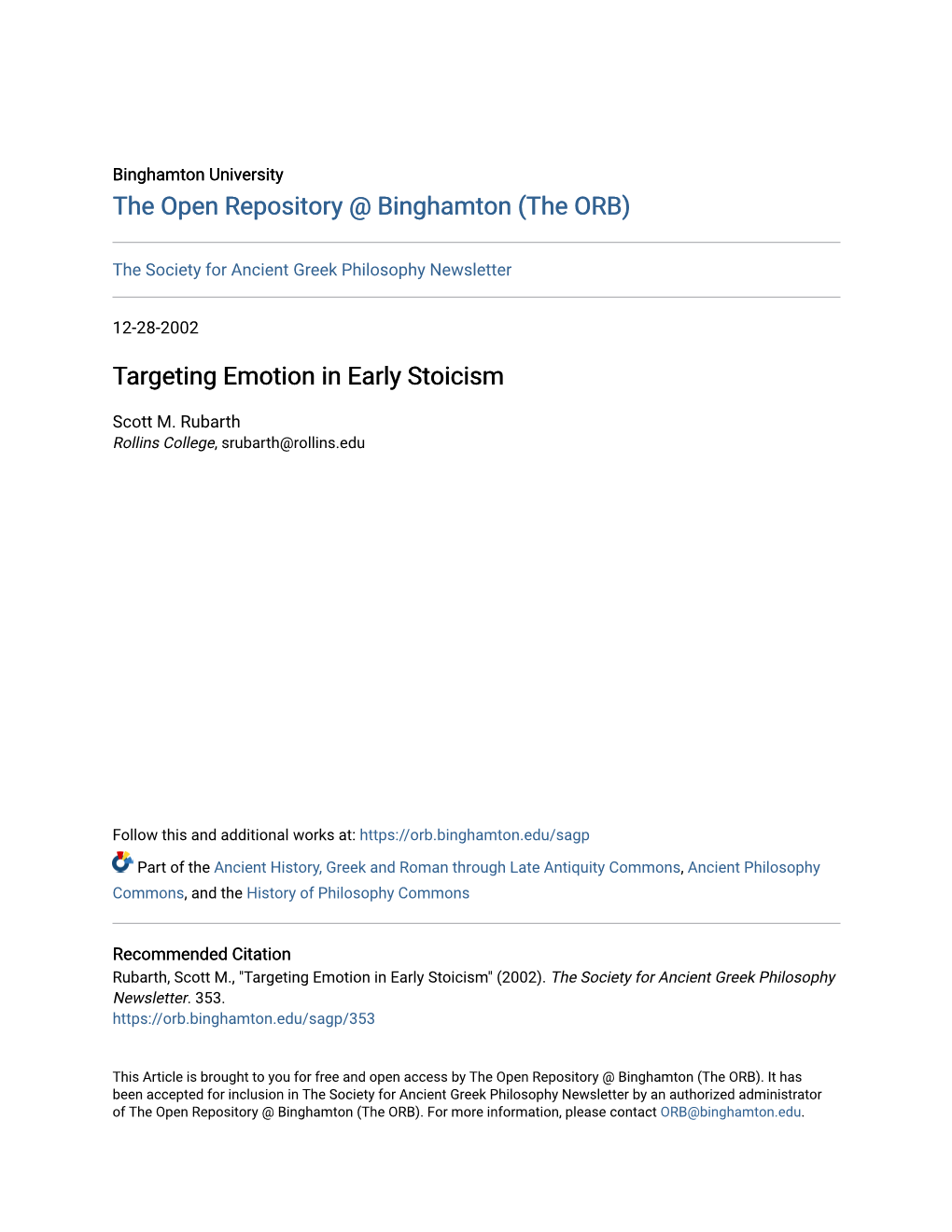 Targeting Emotion in Early Stoicism