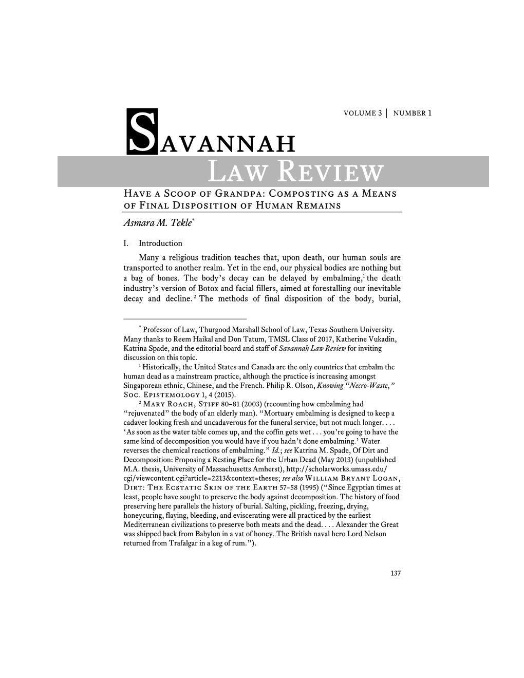 Composting As a Means of Final Disposition of Human Remains Asmara M