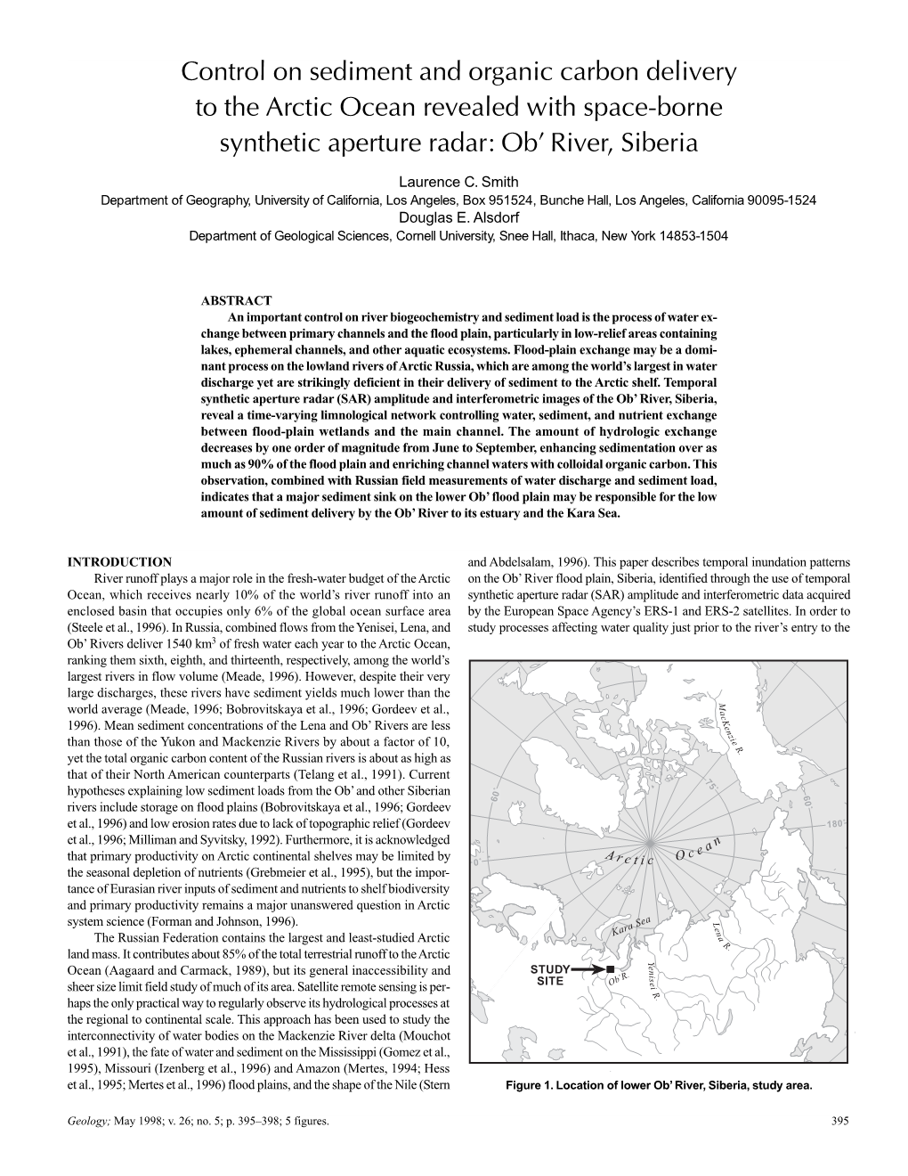 Geology: Control on Sediment and Organic Carbon Delivery to the Arctic Ocean Revealed with Space-Borne Synthetic Aperture Radar;