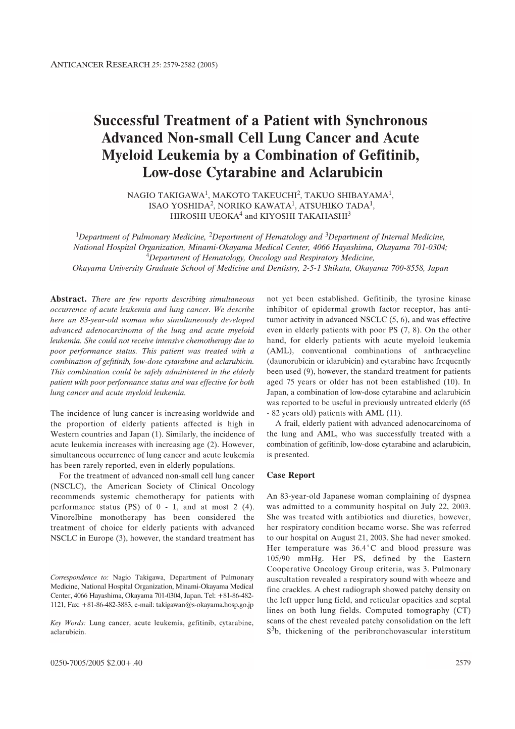 Successful Treatment of a Patient with Synchronous Advanced Non-Small