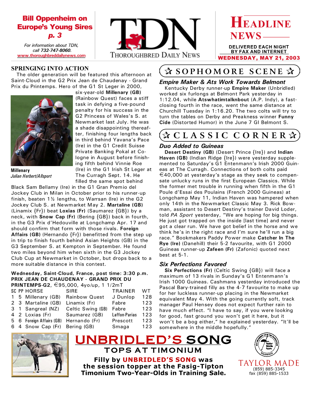 Headline News Unbridled's Song