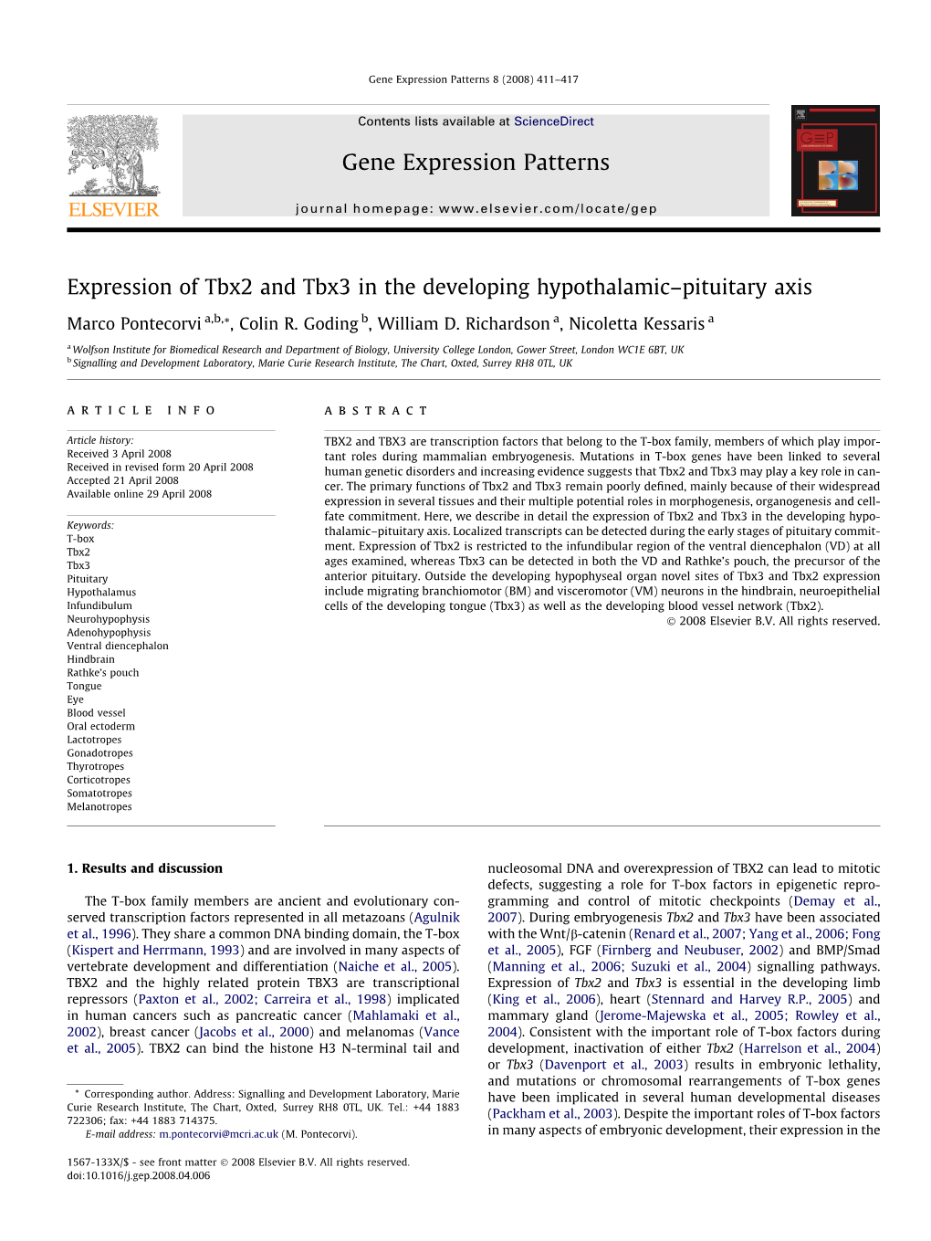 Expression of Tbx2 and Tbx3 in the Developing Hypothalamic–Pituitary Axis