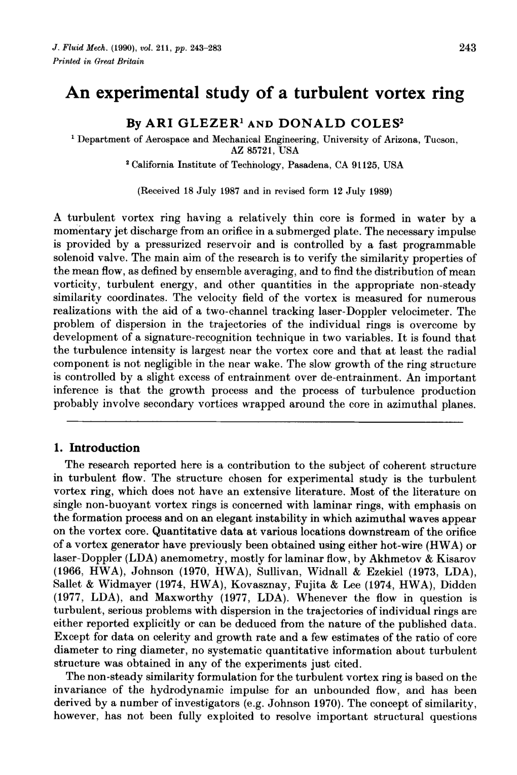 An Experimental Study of a Turbulent Vortex Ring