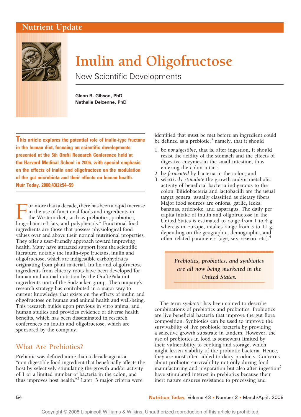 Inulin and Oligofructose New Scientific Developments