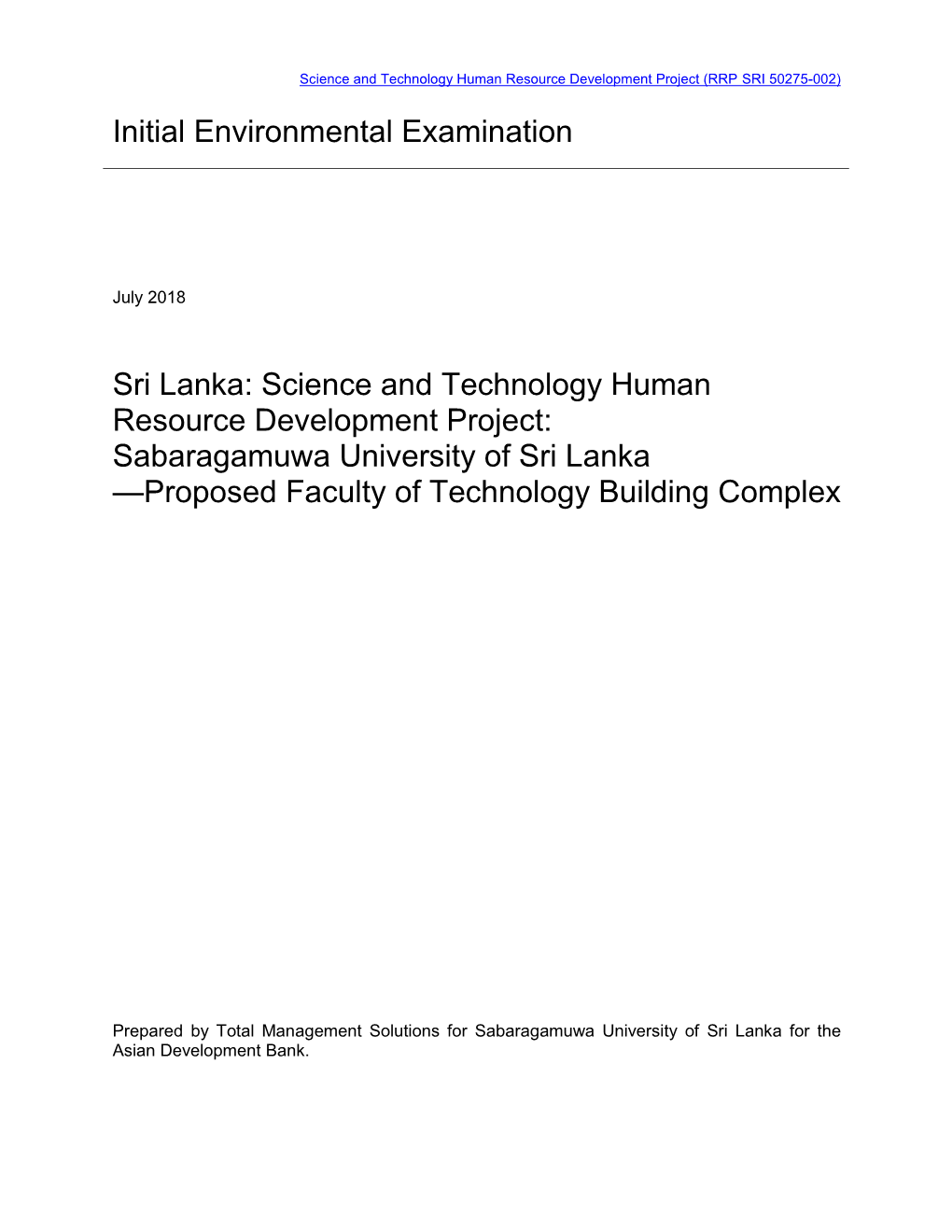 Sabaragamuwa University of Sri Lanka —Proposed Faculty of Technology Building Complex
