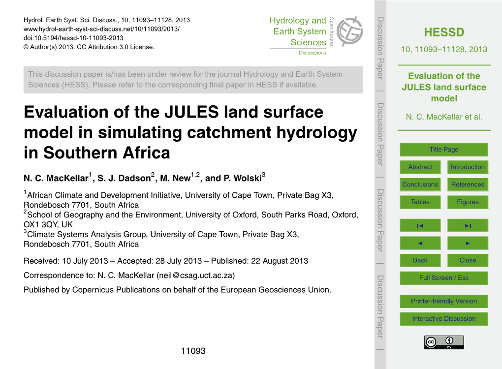 Evaluation of the JULES Land Surface Model in Simulating Catchment