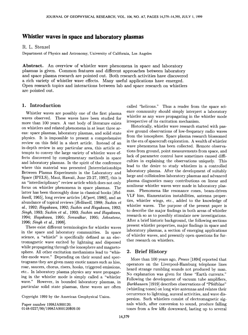 Whistler Waves in Space and Laboratory Plasmas