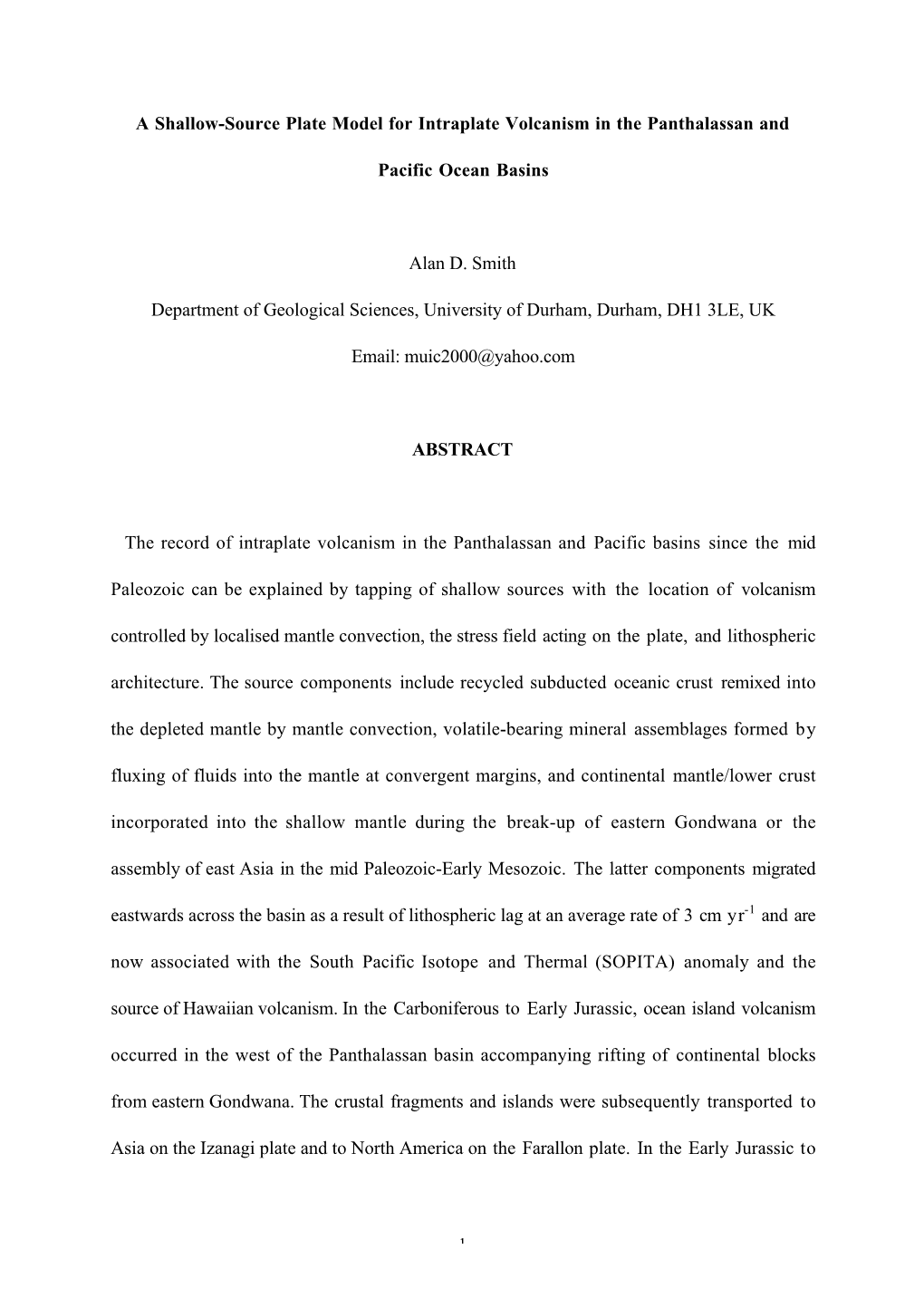 A Shallow-Source Plate Model for Intraplate Volcanism in the Panthalassan And