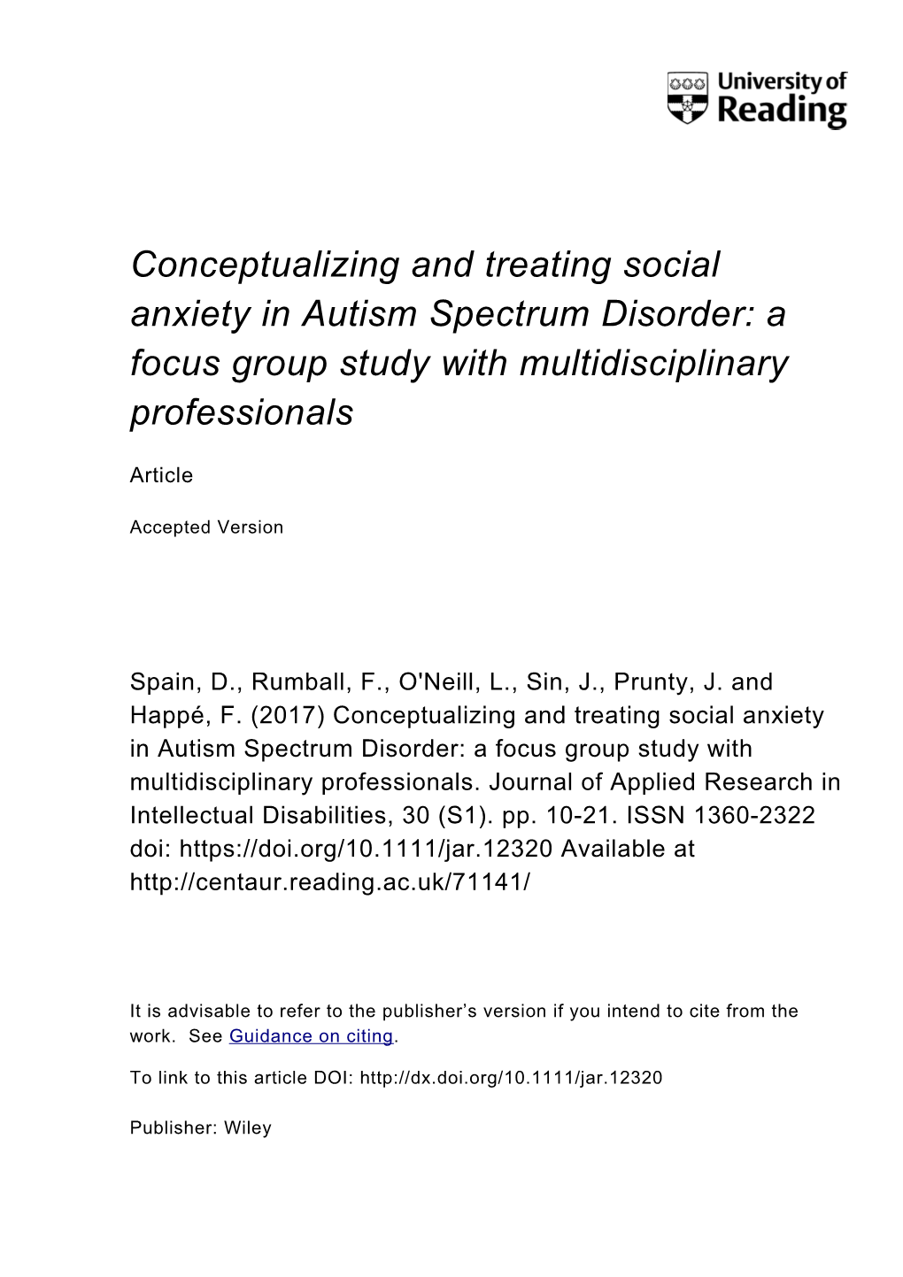 Conceptualizing and Treating Social Anxiety in Autism Spectrum Disorder: a Focus Group Study with Multidisciplinary Professionals