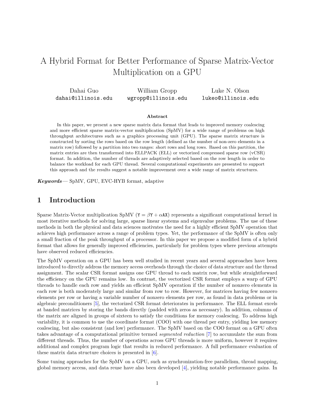 A Hybrid Format for Better Performance of Sparse Matrix-Vector Multiplication on a GPU