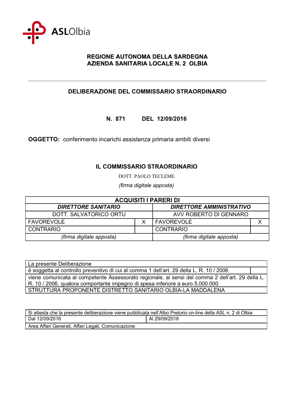 Regione Autonoma Della Sardegna Azienda Sanitaria Locale N